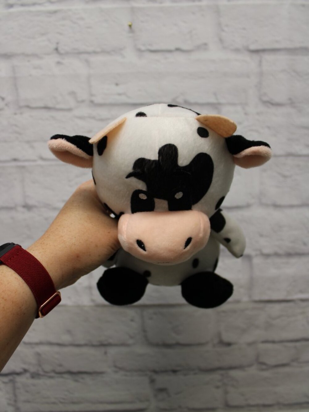 Small Black White Cow Felt Like Plush Toy Embroidered Face - Picture 6 of 8
